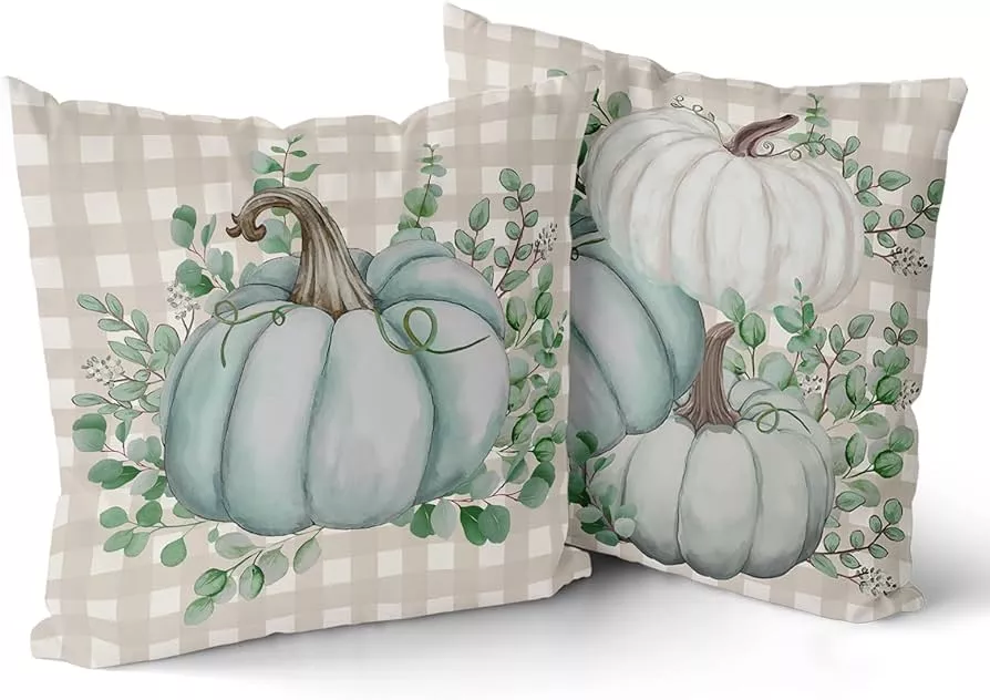 4pcs, Fall Pillow Covers 18x18 Set Of 4, Hello Fall Pillows Decorative  Throw Pillow Covers Outdoor, Blue Pumpkin Autumn Pillow Cases Thanksgiving  Fall