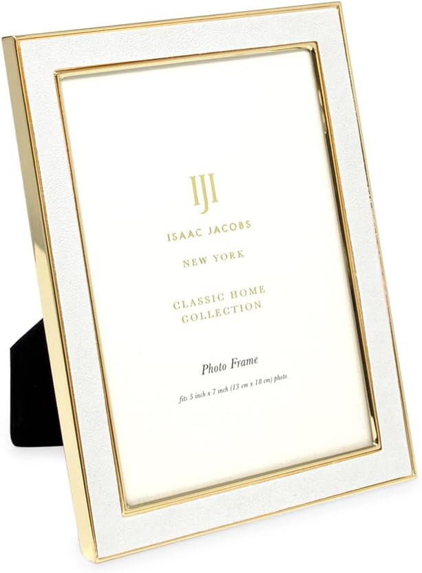 Isaac Jacobs 5x7 White Leather with Gold Metal (Vertical & Horizontal) Picture Frame, Suede Borde... | Amazon (US)