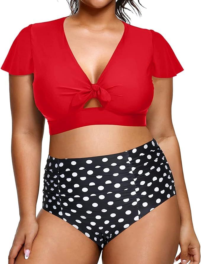Yonique Womens Two Piece Plus Size Bikini Set High Waisted Swimsuits Tummy Control Bathing... | Amazon (US)