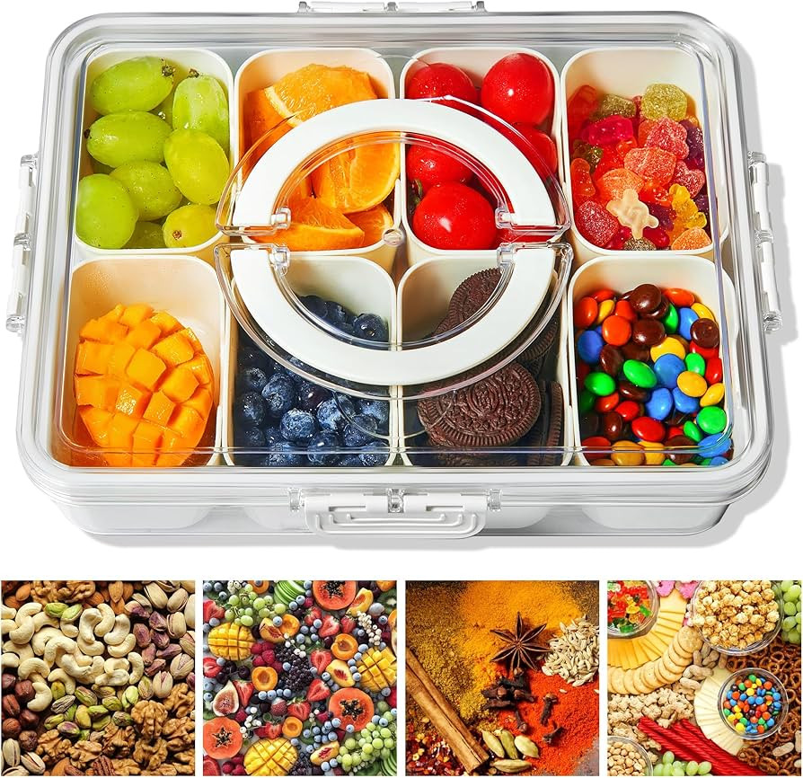 Snackle Box Container Divided Serving Platters with Lid and Handle Divided Snackle Box for Portab... | Amazon (US)