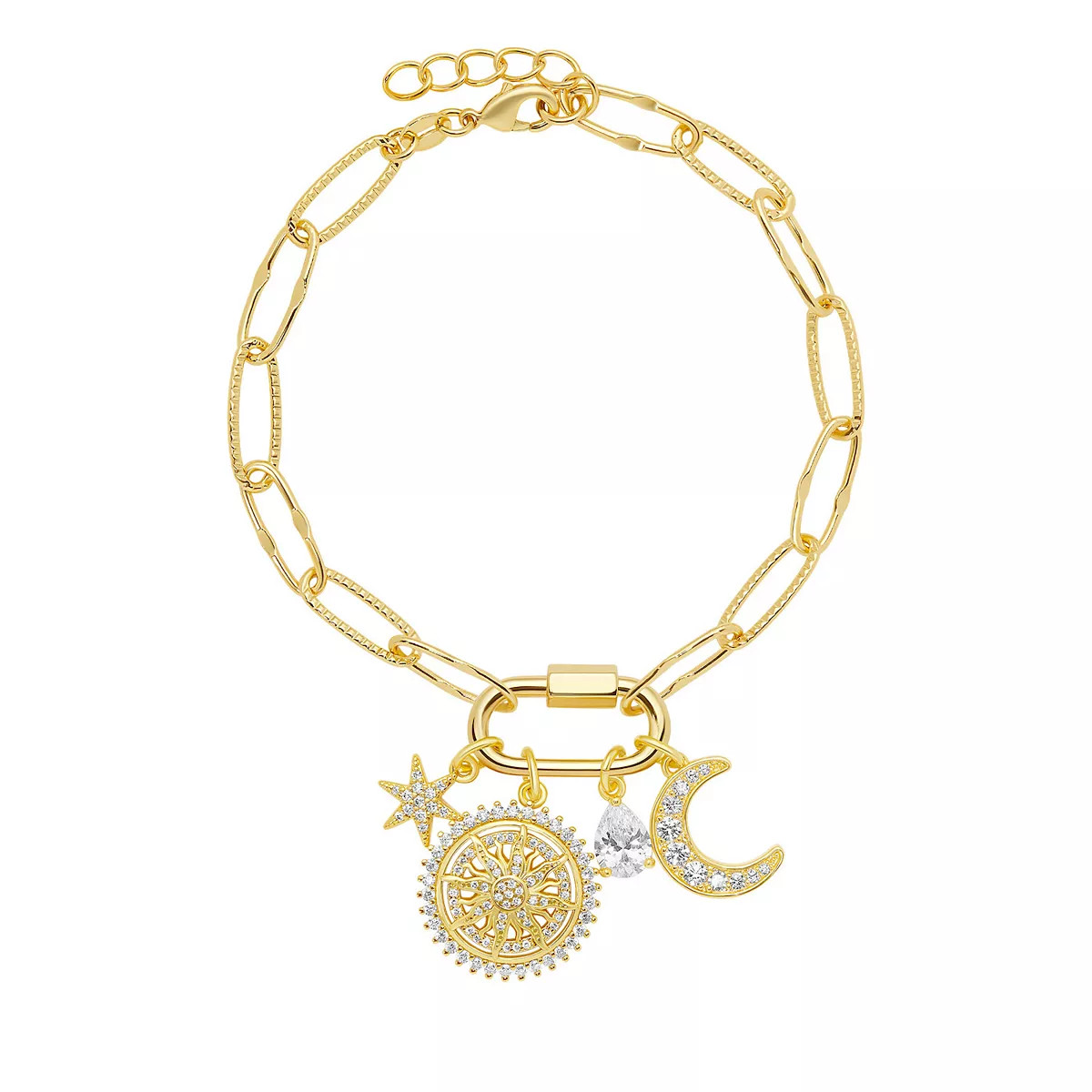 Brilliance 18k Gold Cubic Zirconia Star, Compass, Teardrop and Moon Charm Cluster Bracelet | Kohl's