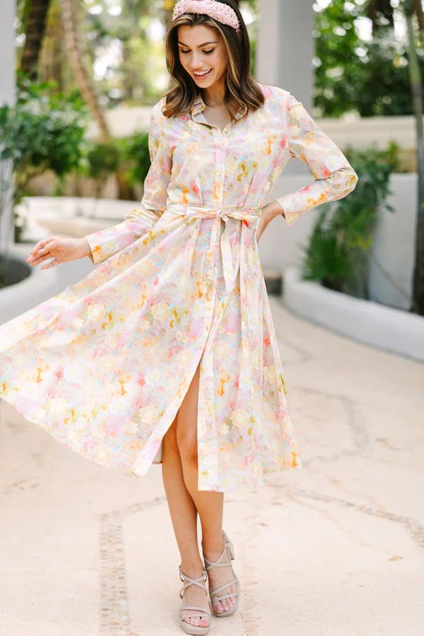 Pure Happiness Pink Abstract Midi Dress | The Mint Julep Boutique