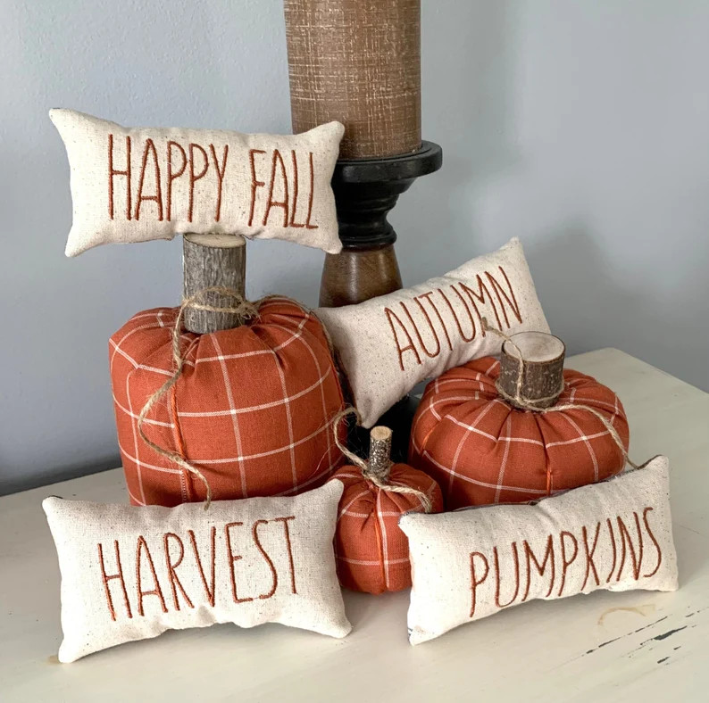 Fabric pumpkins, pillow tucks, bowl fillers, farmhouse decor, fall decor, rustic fall, tiered tra... | Etsy (US)