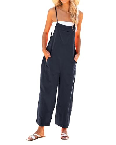 luvamia Overalls for Women Loose Fit Cotton Baggy Wide Leg Jumpsuits Casual Bib Palazzo Long Rompers Overall Vacation Baggy Overalls for Women Black Outfits for Women Clothing Black Size 4 Size 6 | Amazon (US)