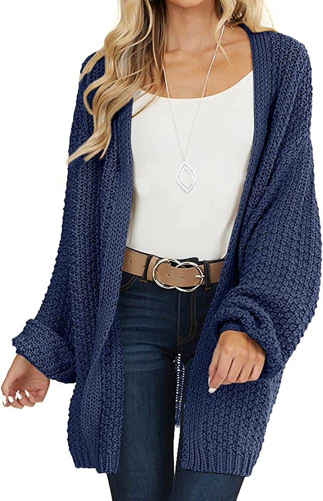 MEROKEETY Women's Open Front Chunky Knit Sweater Oversized Lantern Sleeve Cardigan Outwear | Amazon (US)