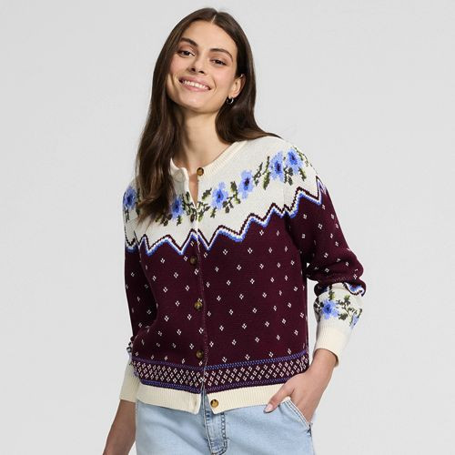 Women's Drifter Jacquard Cardigan Sweater - Lands' End - Red - M | Lands' End (US)