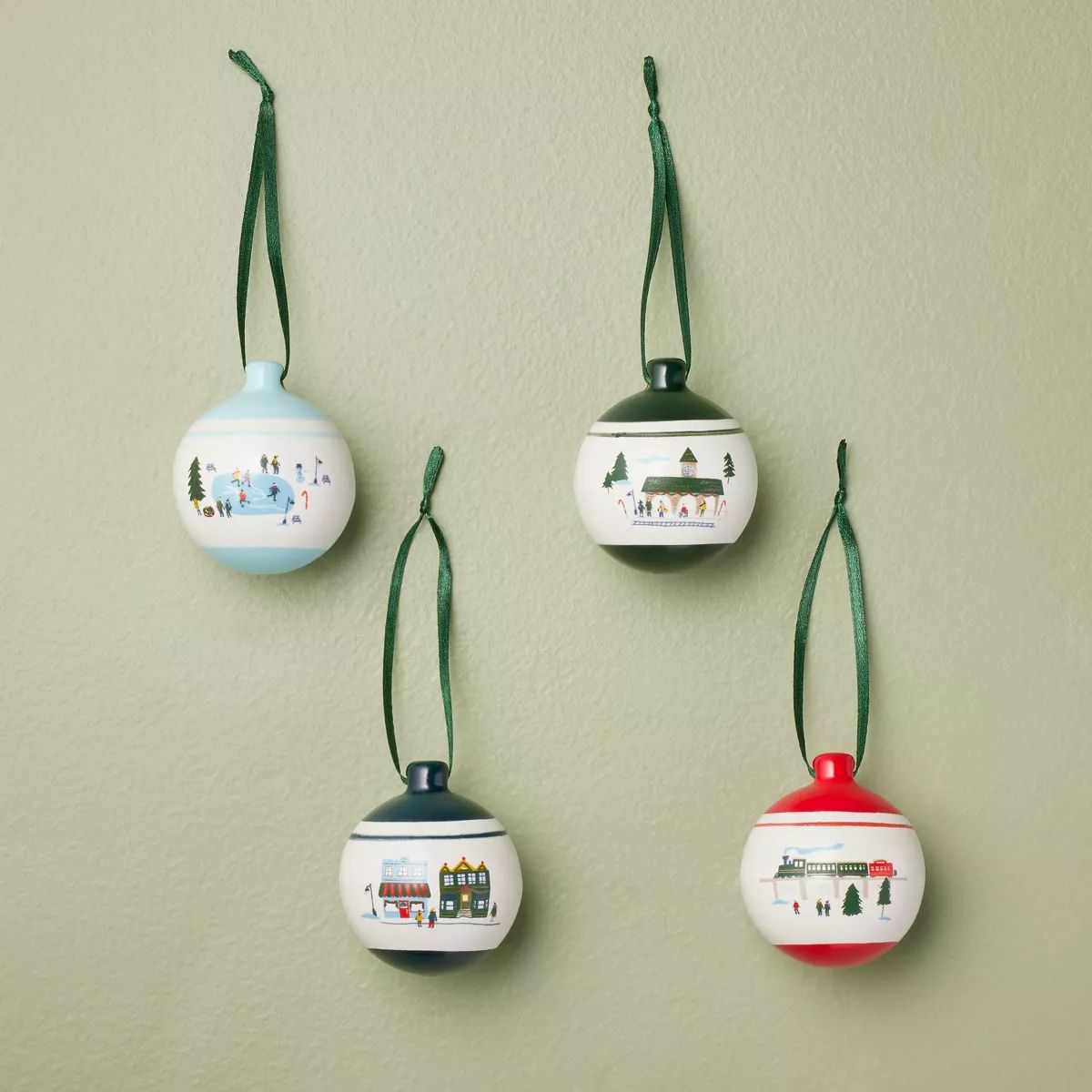 Winter Scene Ceramic Bulb Christmas Tree Ornaments (Set of 4) - Hearth & Hand™ with Magnolia | Target