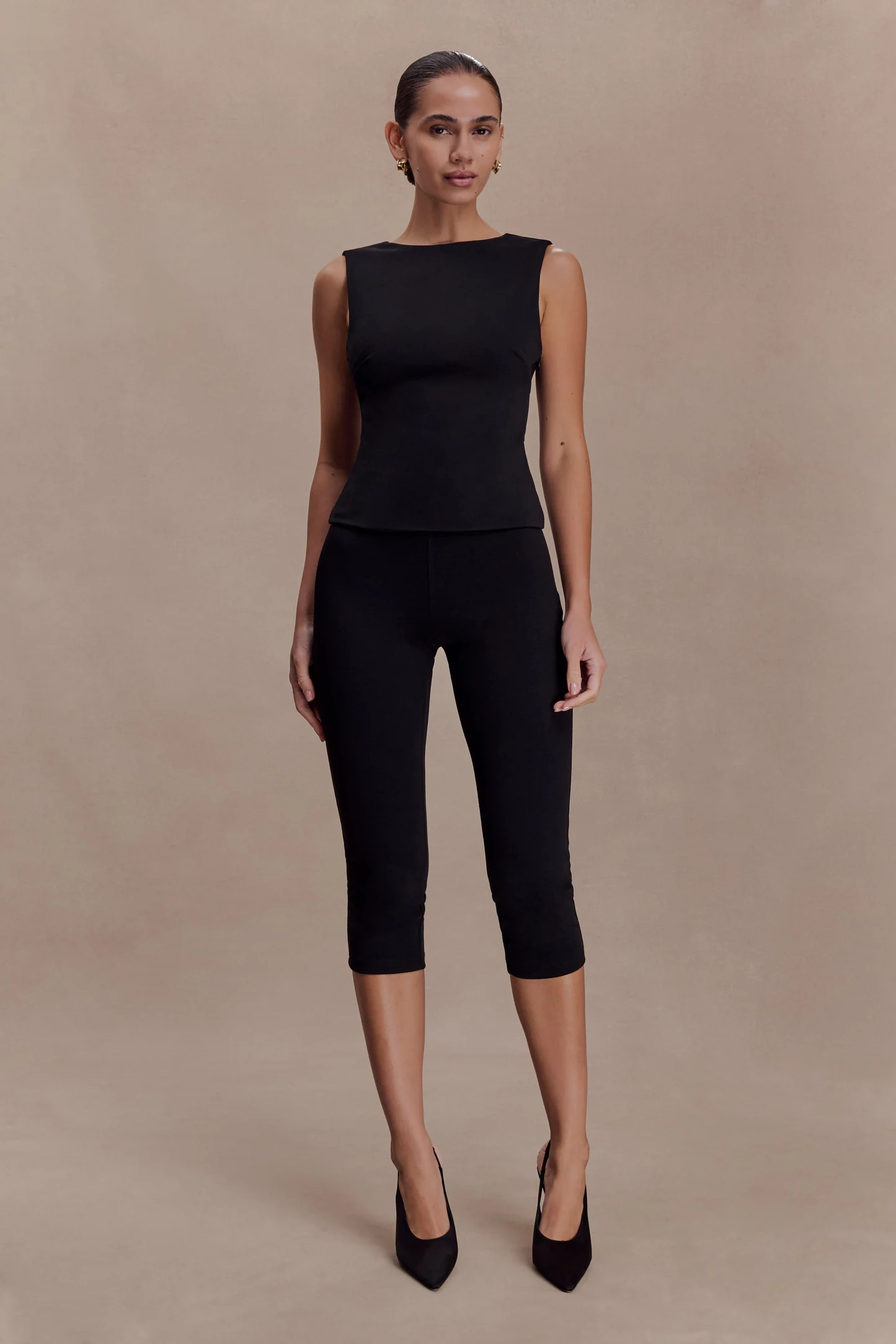 Kyra Open Back Scuba Crepe Top - Black | MESHKI US