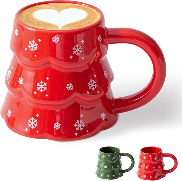 Ceramic Festive Mug, Cute Coffee Cup for Holiday, Christmas Tree Mug for Tea Milk Chocolate, Crea... | Amazon (US)