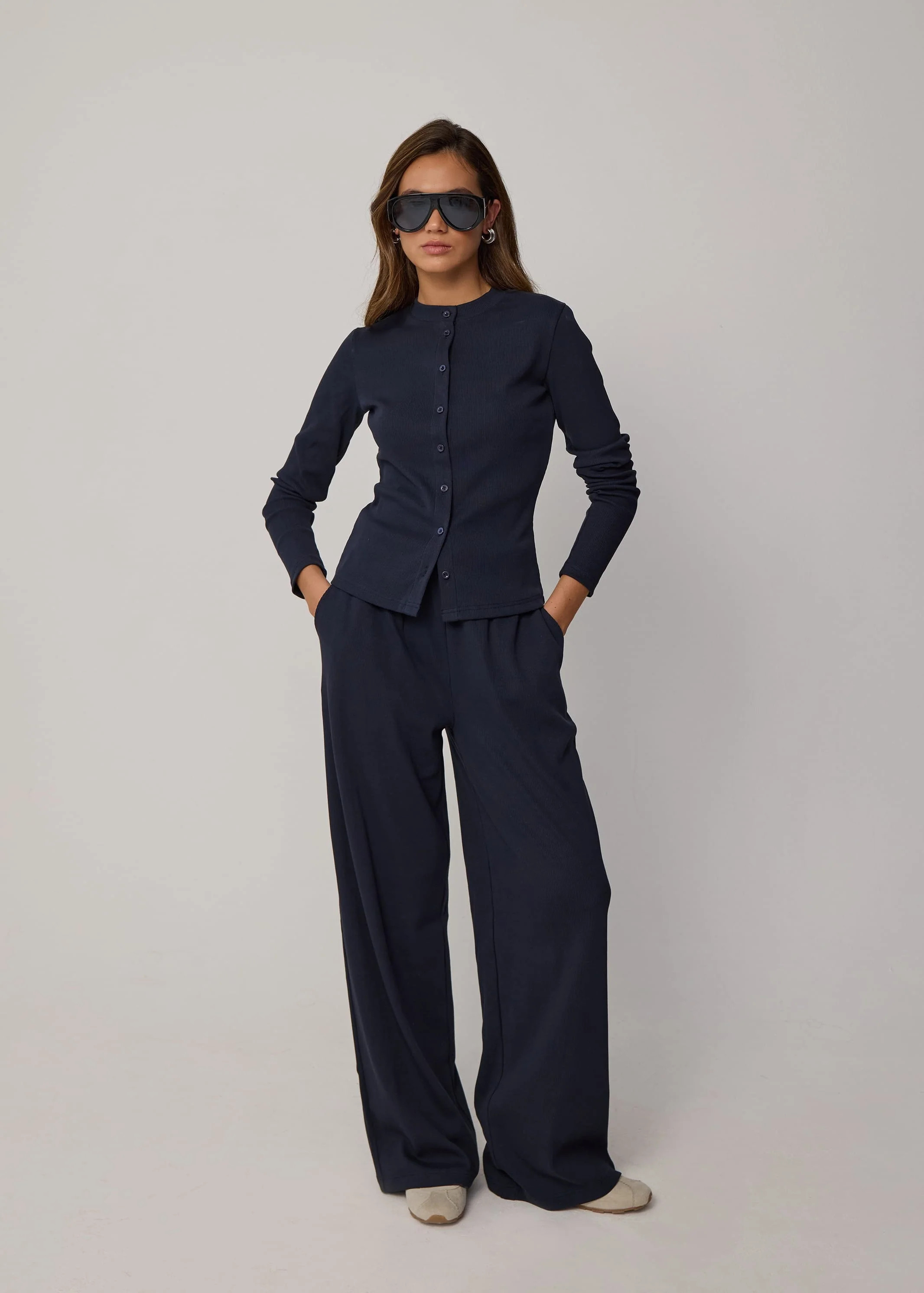RELAXED RIBBED TROUSERS - NAVY | WAT The Brand