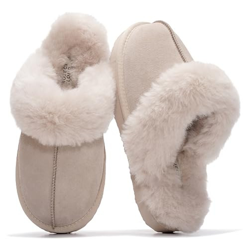 Project Cloud 100% Genuine Leather Slippers for Women Footwear with Genuine Fur Lining Womens Clogs & Mule - Non-Slip Indoor/Outdoor Scuff Womens Slippers w/Memory Foam Insole(Henka,SANSUEDE,5.5) | Amazon (US)