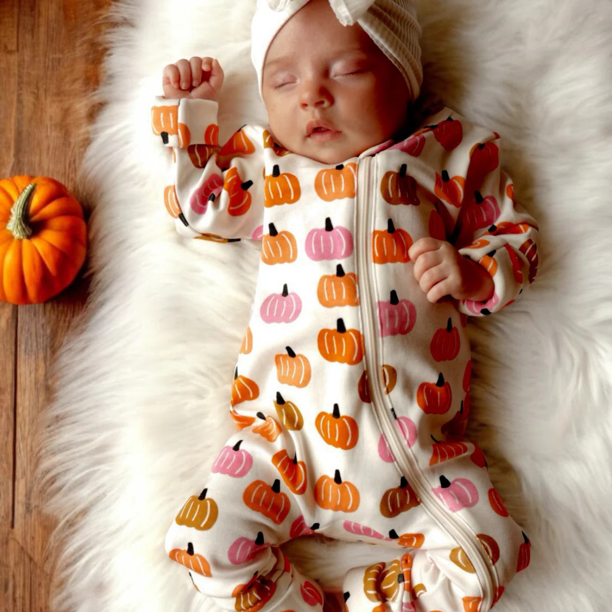Pink Pumpkin Patch / Organic 2-Way Zip Romper | SpearmintLOVE