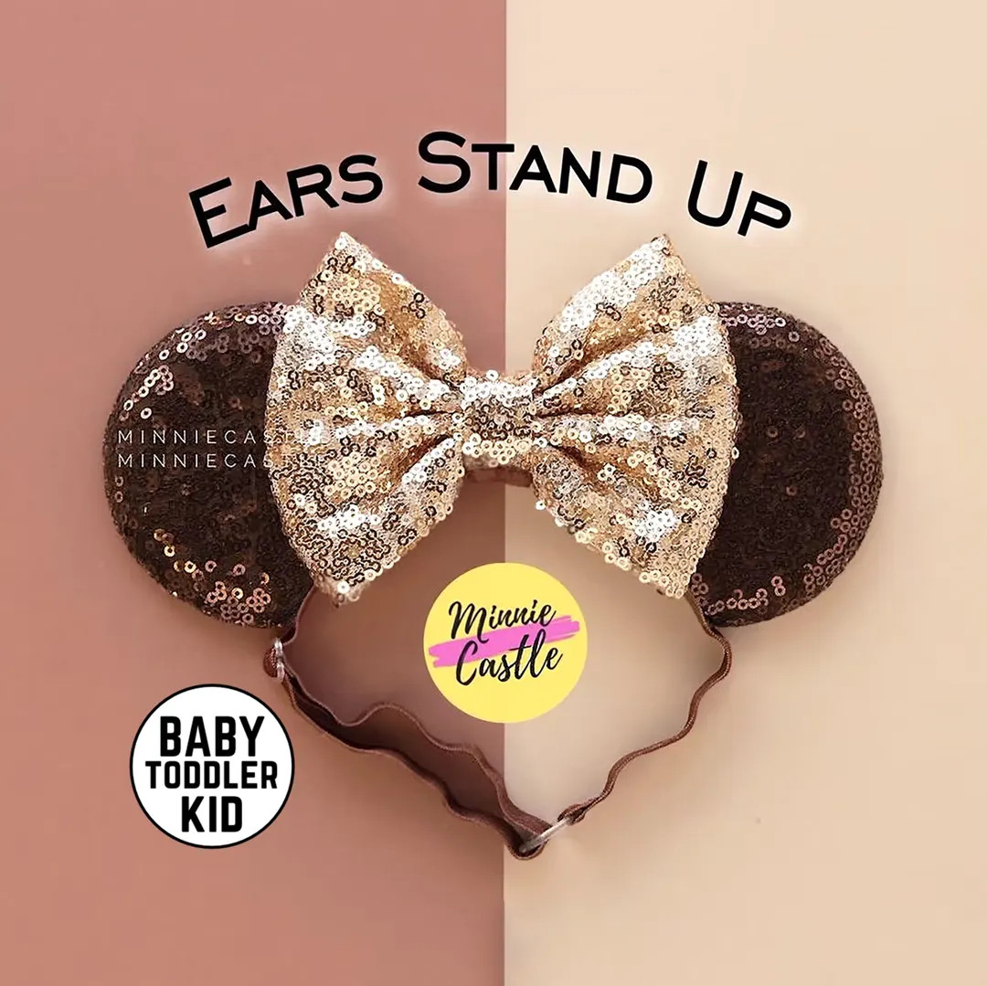 Mouse Ears for Infant to Kids, Mickey Minnie Ears, Elastic Headband, Champagne Gold and Brown, Ad... | Etsy (US)