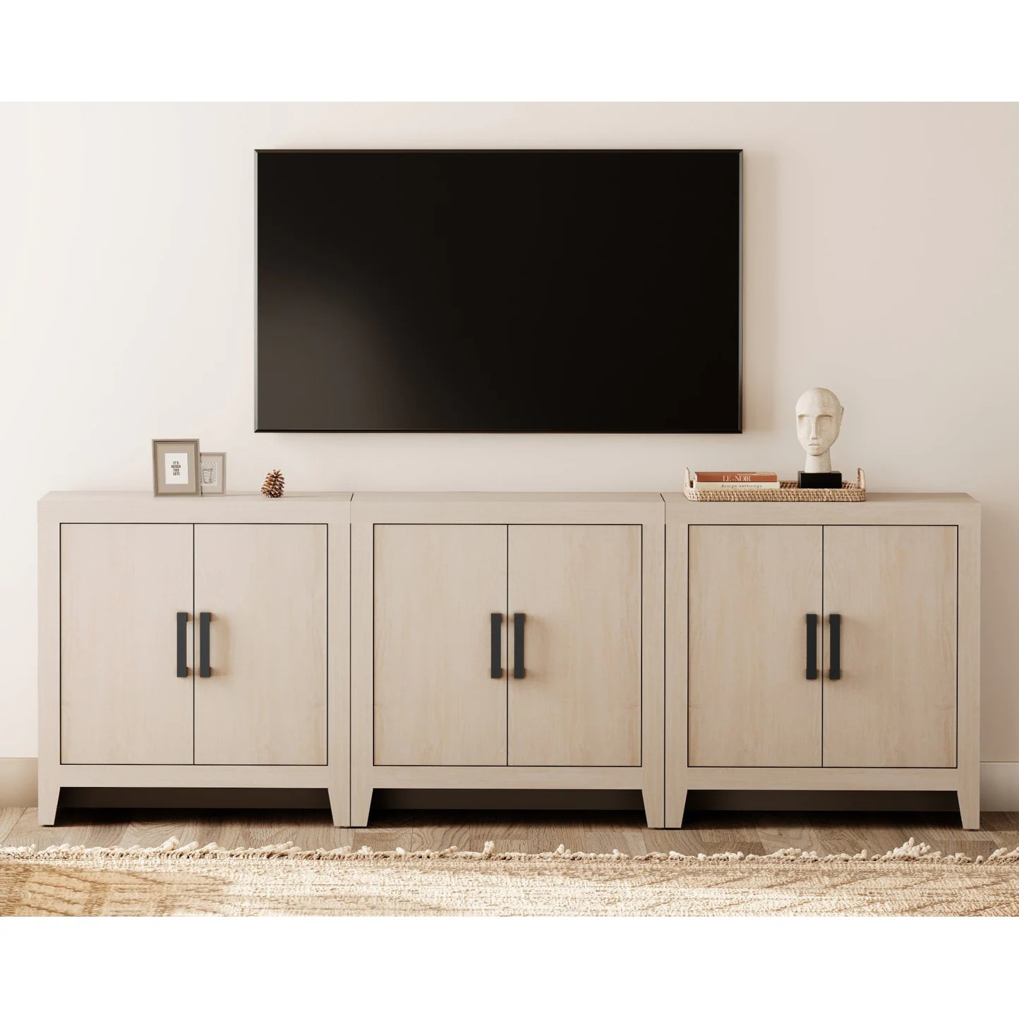 WAMPAT Modern Farmhouse TV Stand Cabinet, Entertainment Center with Adjustable Shelf - 93 inches ... | Overstock