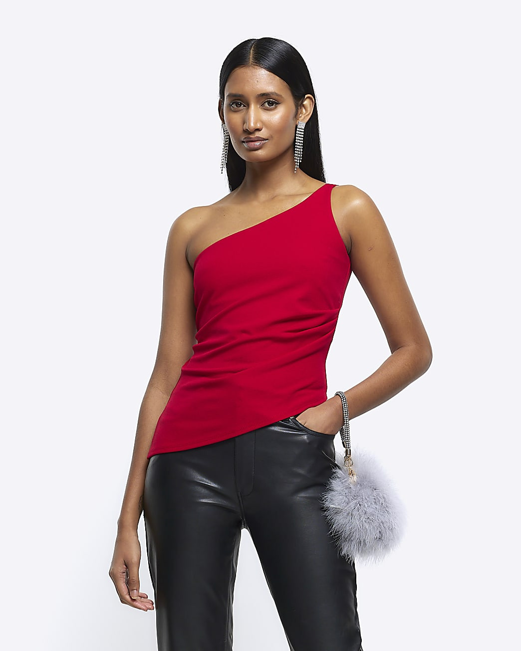 Red drape asymmetric tank top | River Island (UK & IE)