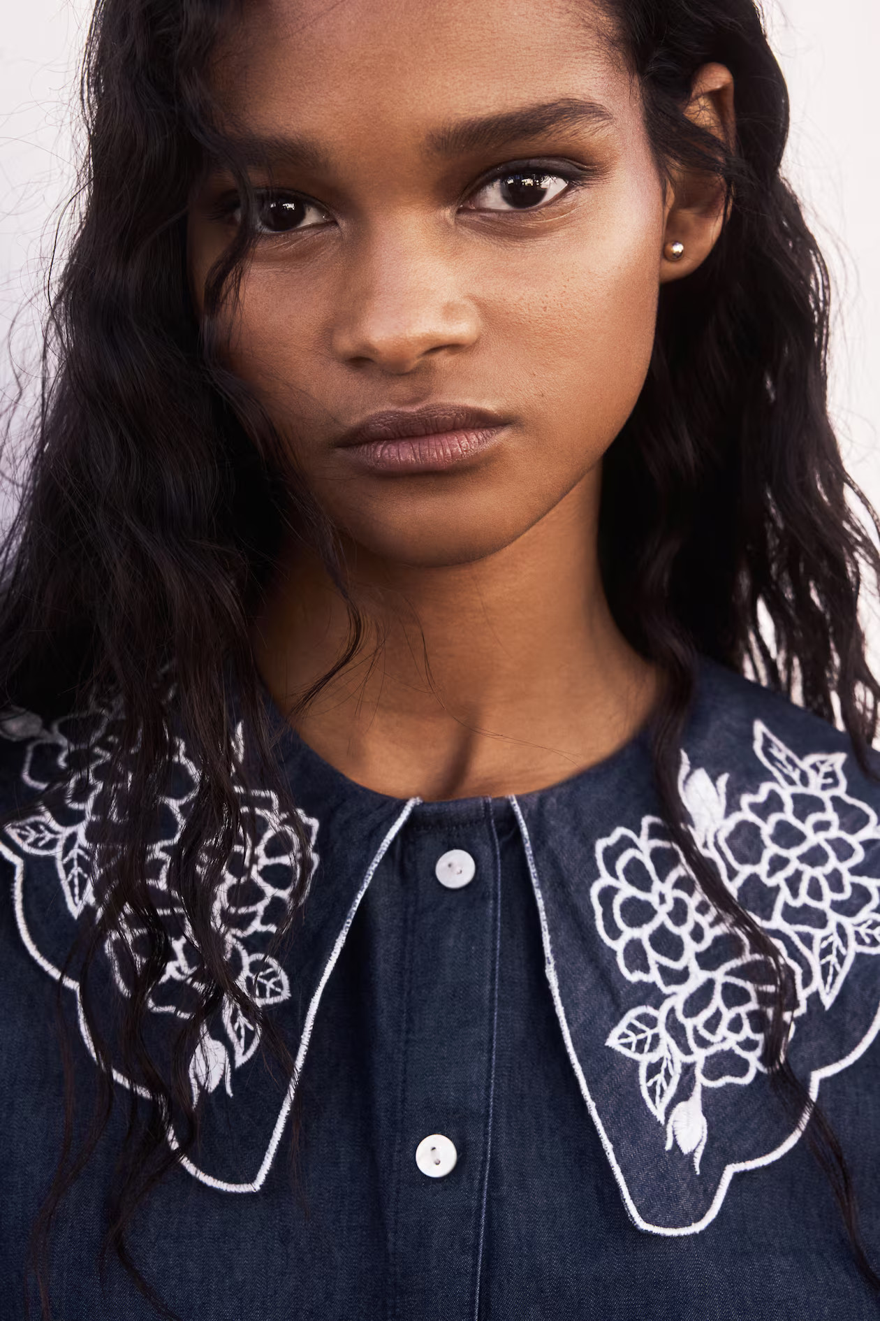 Embroidered-Collar Denim Blouse | H&M (US + CA)