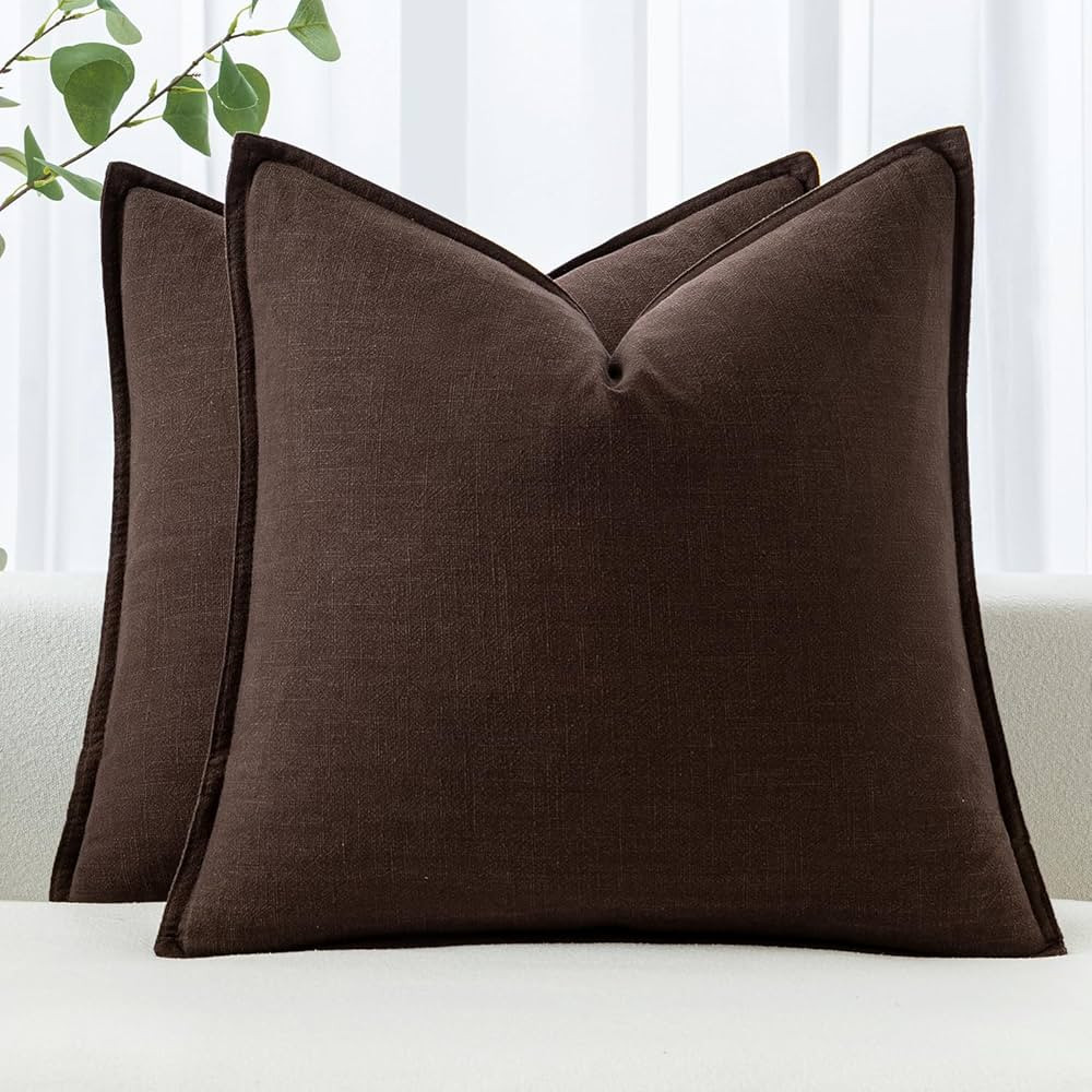 MIULEE Decorative Linen Pillow Covers 18x18 Inch Dark Brown ​Boho Farmhouse​ ​Neutral Couch... | Amazon (US)