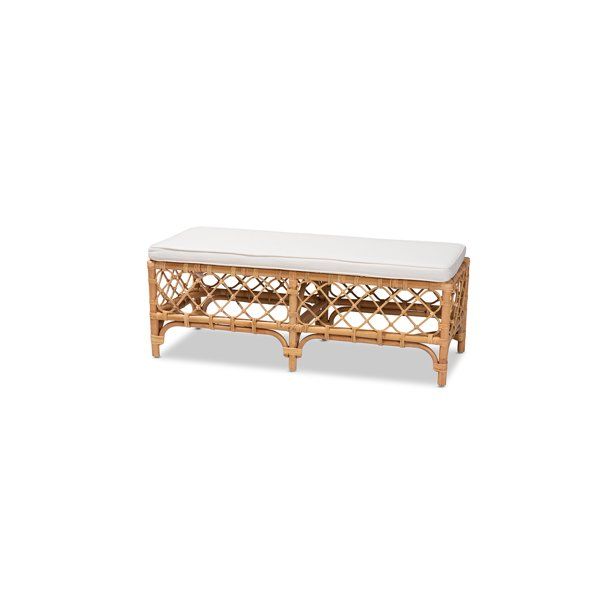 Baxton Studio Orchard Modern Bohemian White Fabric Upholstered and Natural Brown Rattan Bench - W... | Walmart (US)