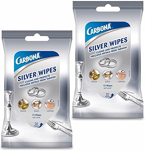 Carbona Silver Wipes | Metal Cleaner & Polish | 12 Wipes, 2 Pack | Amazon (US)