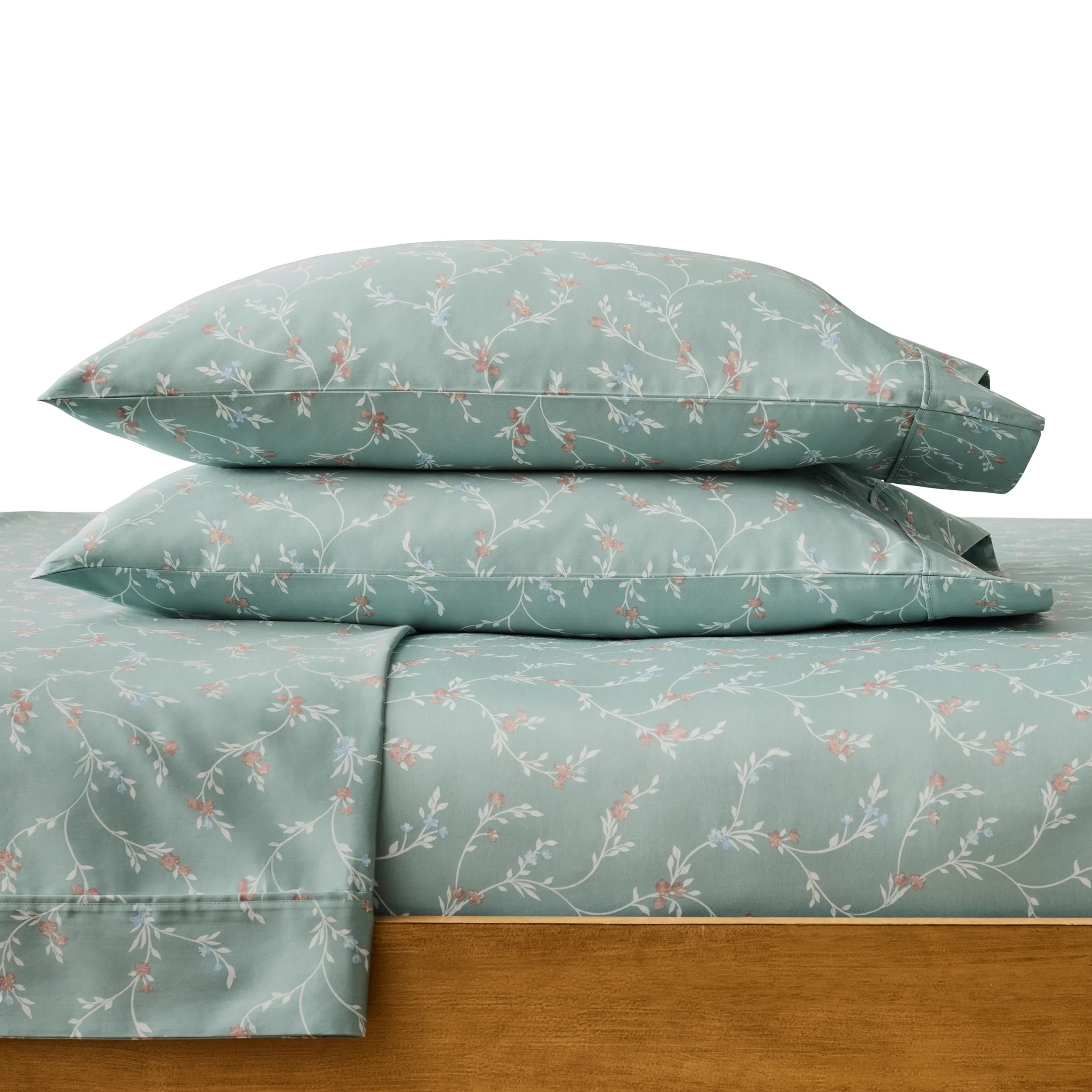Better Homes & Gardens 4-Piece 300 Thread Count Lysia Floral Green River Cotton Sateen Bed Sheet ... | Walmart (US)