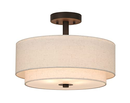 XiNBEi Lighting 16" Linen Drum Semi Flush Ceiling Light for Dining, Bronze | Amazon (US)