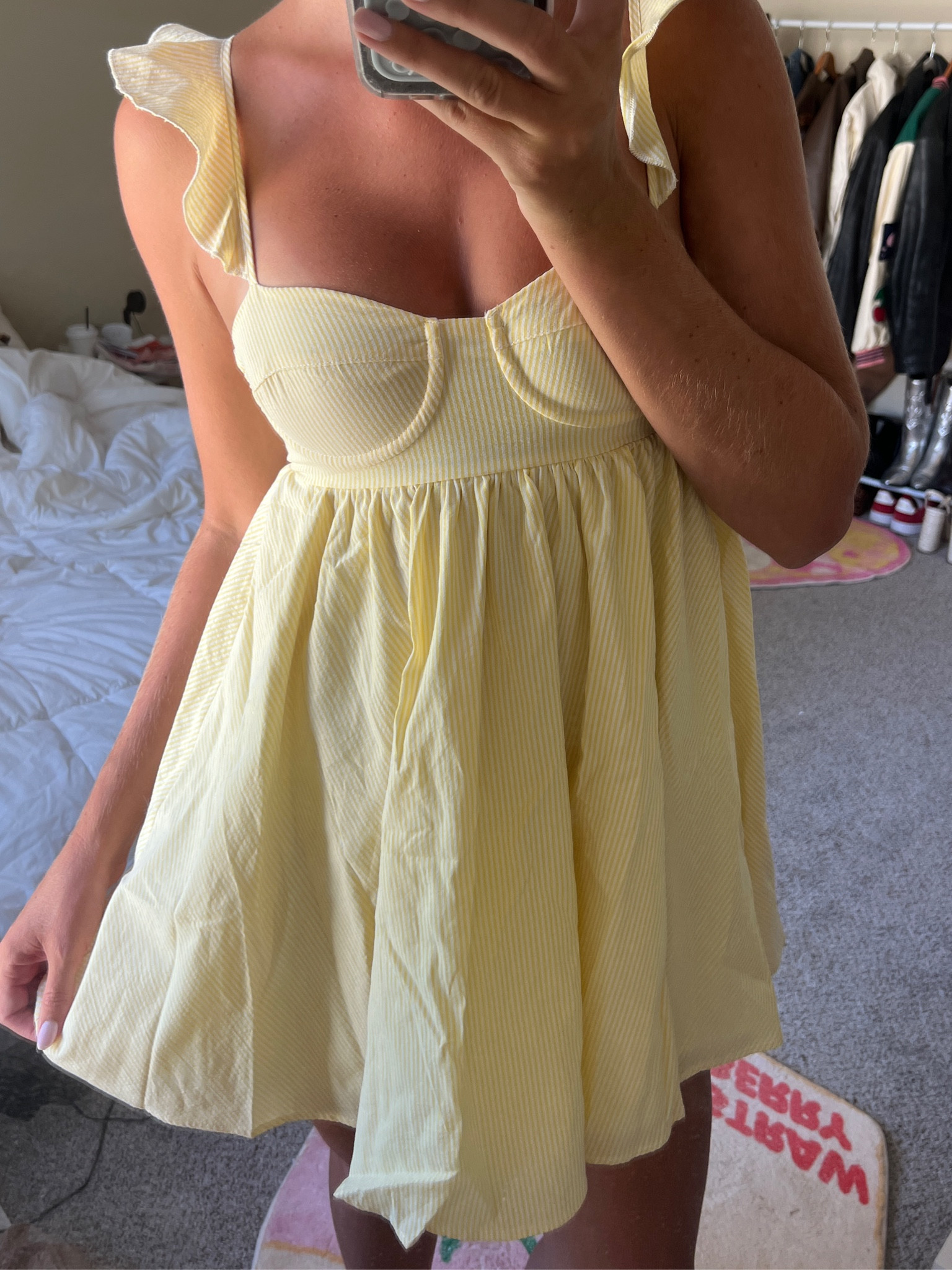 yellow seersucker mini dress💛 wearing size S but could wear a M! adjustable bra strap in the back☀️ also comes in pink! use code TAYLOR for Grey Bandit

#LTKFindsUnder100 #LTKSeasonal #LTKStyleTip