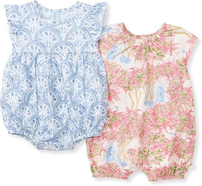 Romper, 100% Organic Cotton One-piece Bubble Shortall and Layette Set Girl Outfit, 2-Pack | Amazon (US)