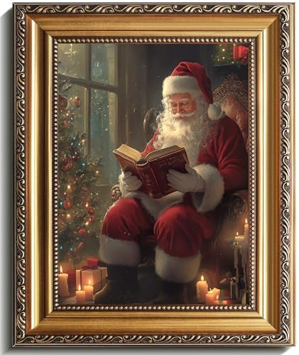 uniro Vintage Gold Framed Wall Art, Vintage Christmas Wall Decor Santa Reading Book Canvas Art Prints Painting, Rustic Winter Holidays Xmas Poster, Farmhouse Christmas Picture Wall Decor for Bedroom, Living Room, Gallery, Winter Room Decor, Holiday Decoration Gifts - 9x12Inch | Amazon (US)