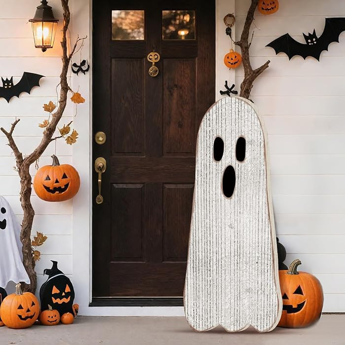 Halloween Front Porch Decor, Wooden Ghost Porch Sign,Spooky Ghost | Amazon (US)