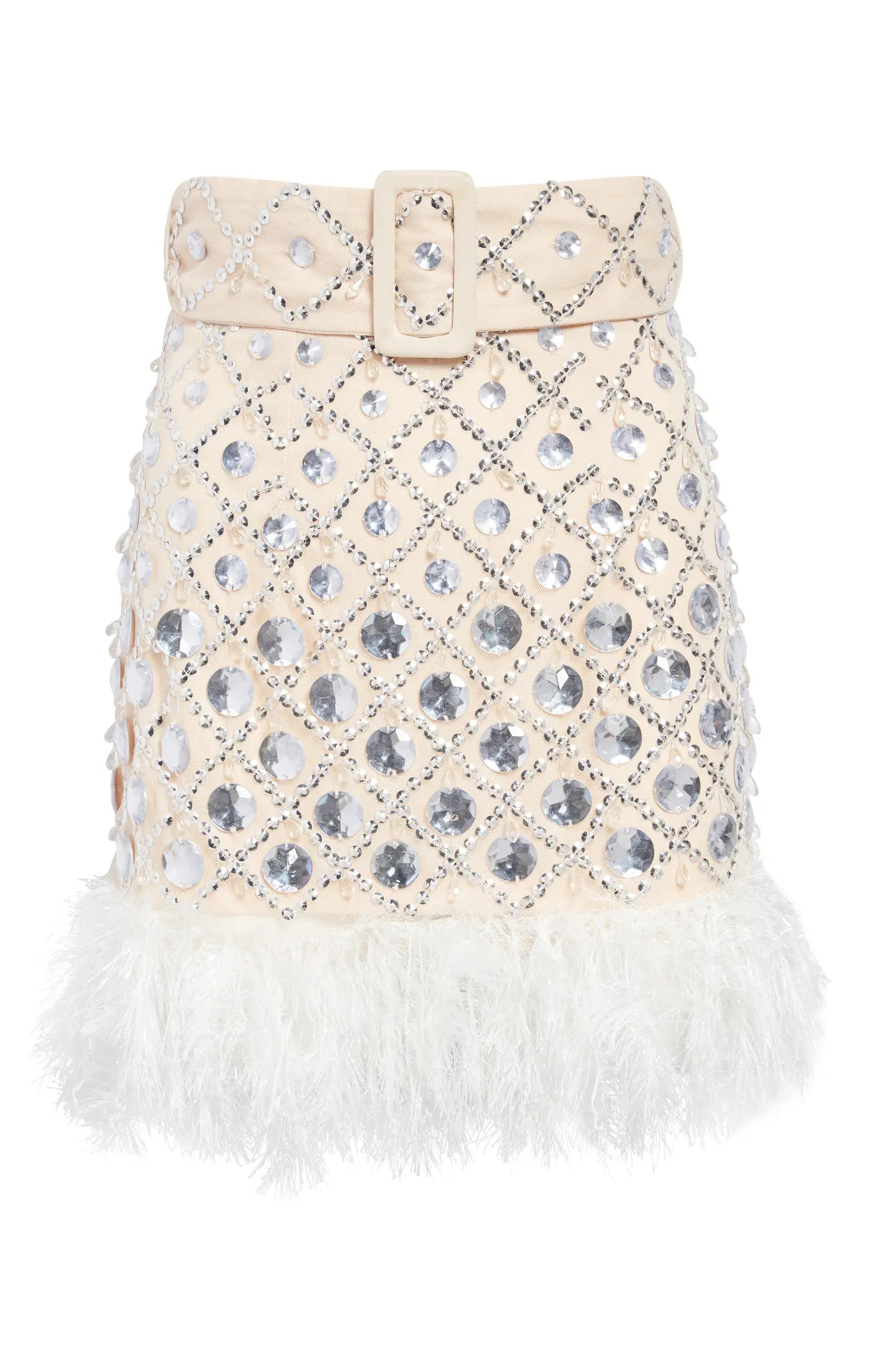 ASOS DESIGN Luxe Faux Feather Trim Sequin Miniskirt | Nordstrom | Nordstrom