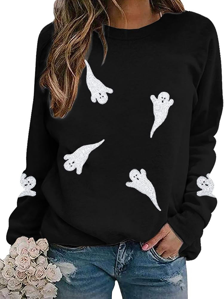 KIDDAD Halloween Boo Sweatshirts Women Ghost Sequin Pullover Tops Funny Spooky Season Long Sleeve... | Amazon (US)