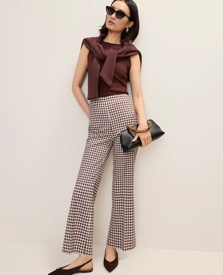 The Petite Gingham Side Zip Flare Pant | Ann Taylor