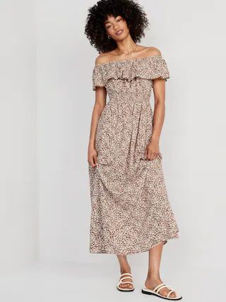 Waist-Defined Printed Off-The-Shoulder Maxi Dress for Women | Old Navy (CA)