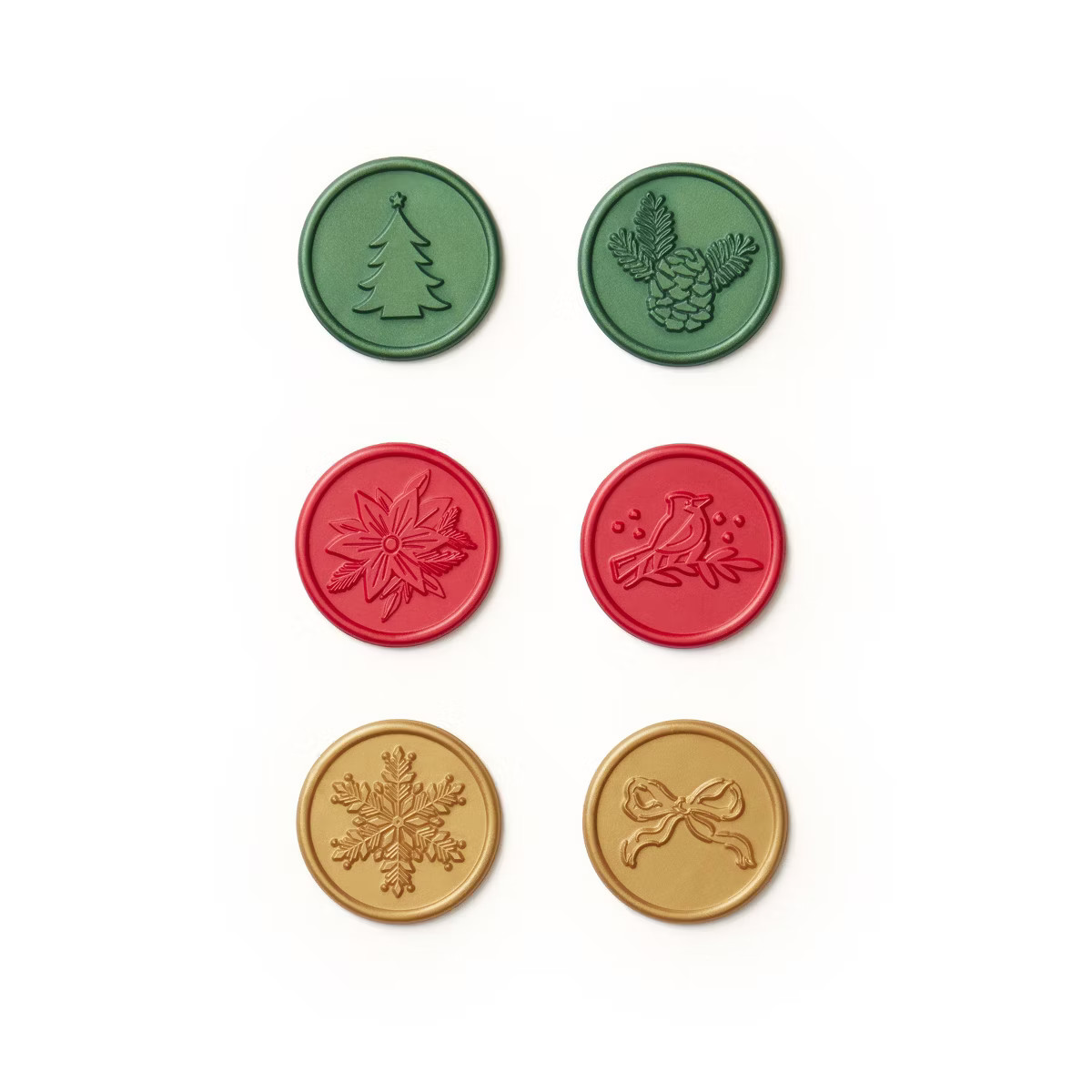 Minted 6ct Iconic Holiday Self Adhesive Wax Seals Gold/Green/Red | Target