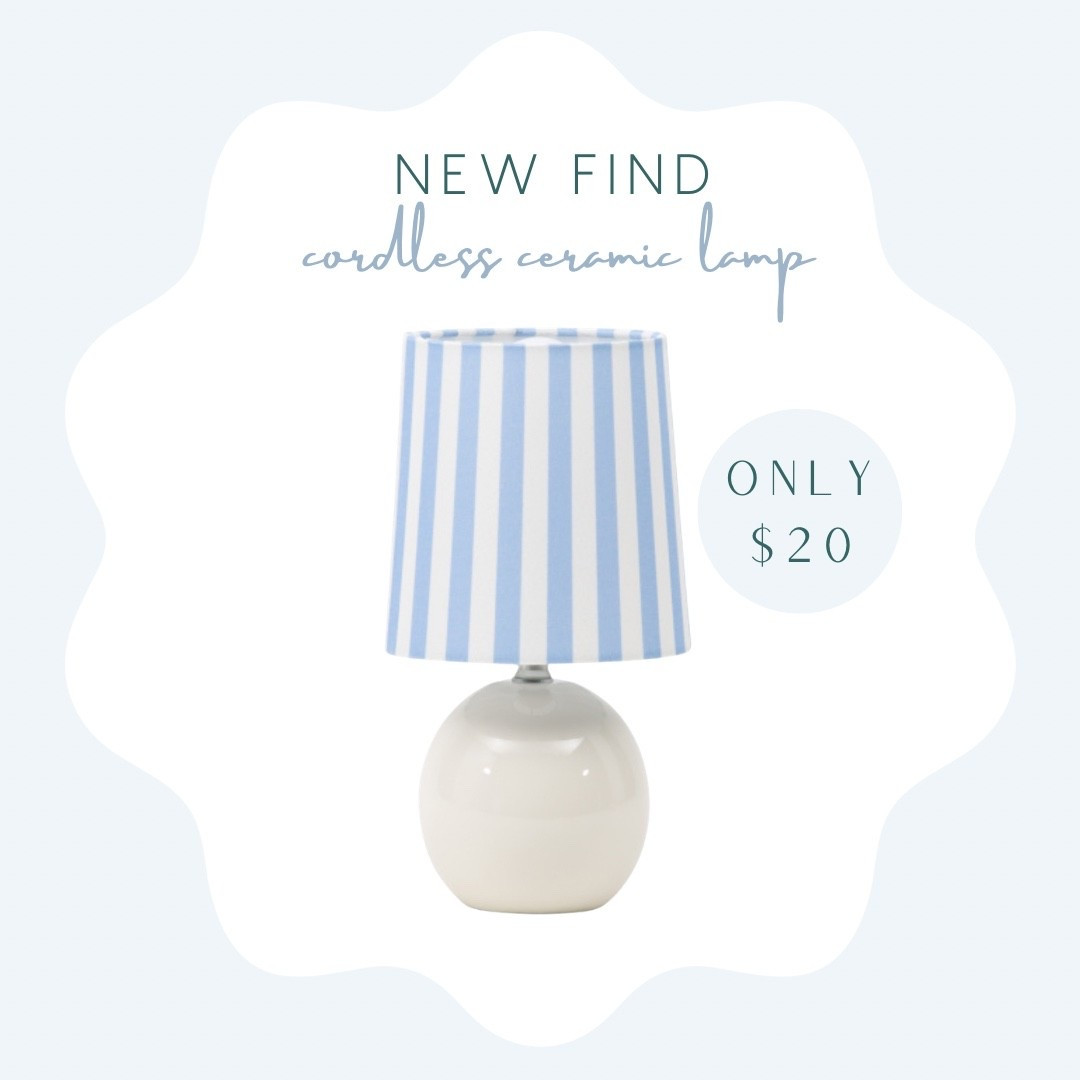 Only $20 blue and white striped ceramic cordless lamp
