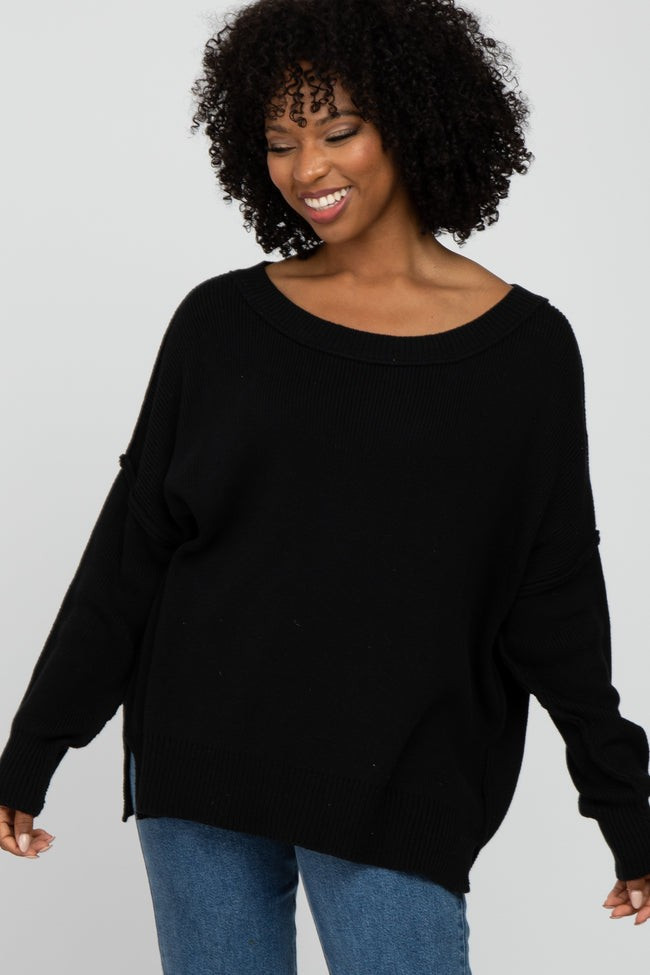 Black Exposed Seam Side Slit Sweater | PinkBlush Maternity