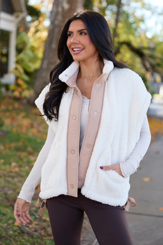 Clo Ivory Sherpa Oversized Vest | Pink Lily