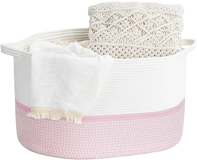 INDRESSME XXX Large Rope Basket Woven Storage Basket Pillow, Blanket Basket Pink Laundry Basket, ... | Amazon (US)