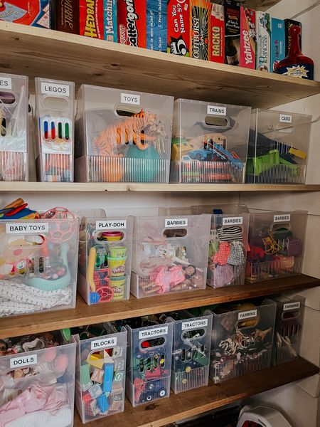 Toy storage closet! Used a mix of the xl, medium and small size of these bins. These are great for toy organization  

#LTKhome