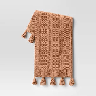 Chunky Knit Striped Throw Blanket with Tassels - Threshold™ | Target
