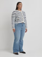 Navy And Cream Curve Stripe Cardigan- Janae | 4th & Reckless