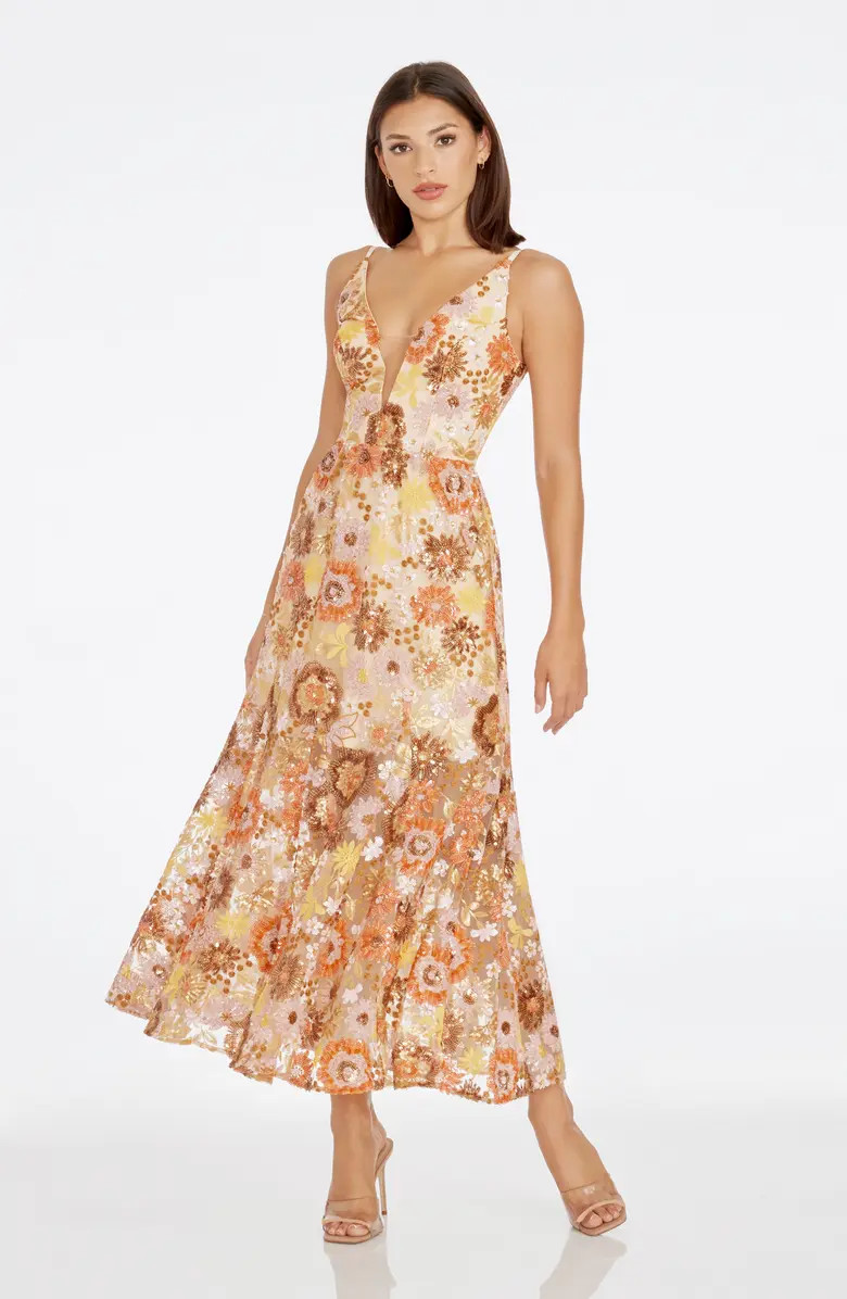 Dress the Population Sierra Floral Sequin Midi Cocktail Dress | Nordstrom | Nordstrom