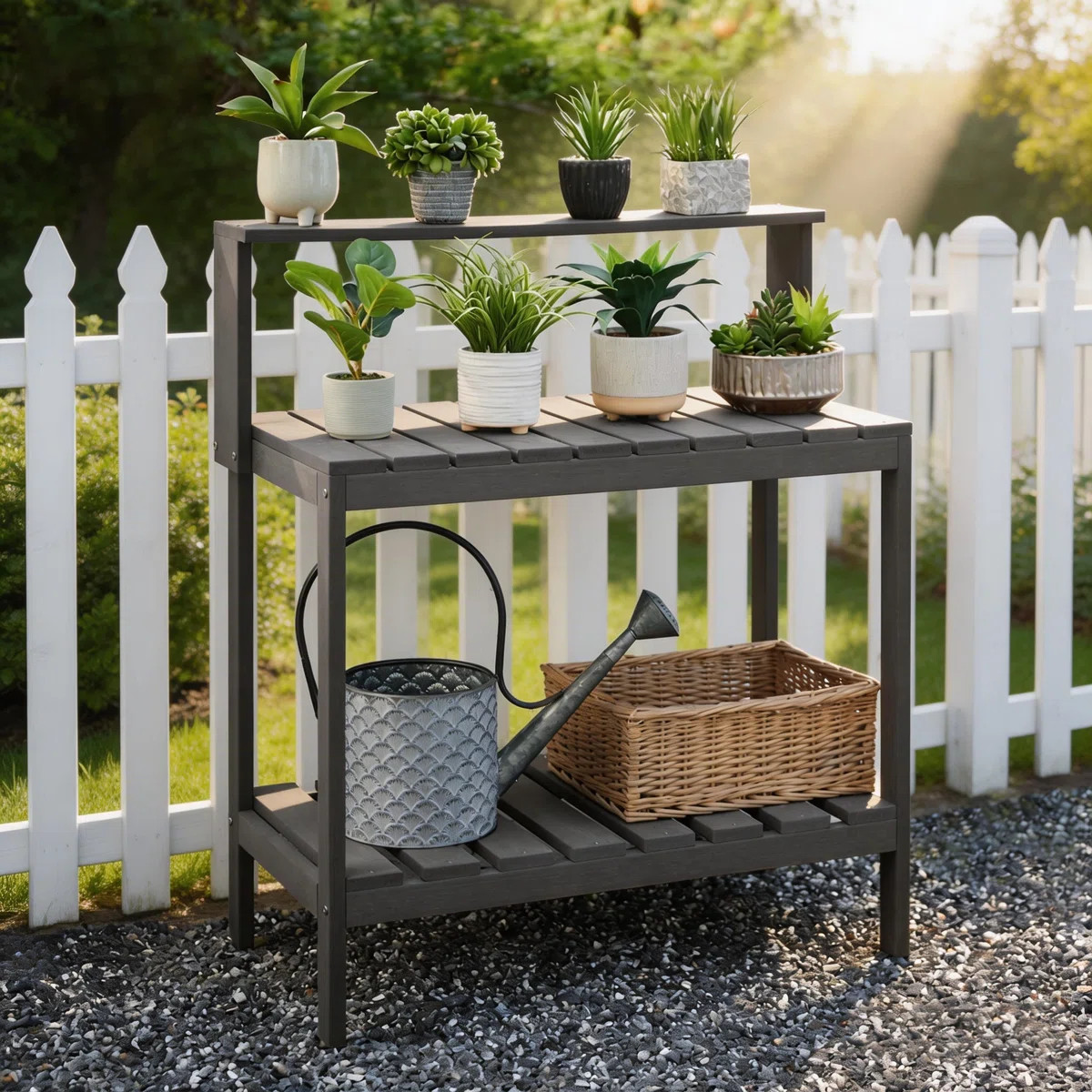Outdoor Potting Bench, Stable Garden Table with Storage Shelves, All-Weather Patio Work Station,M... | Wayfair North America