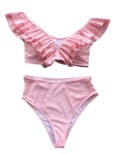 'Arabella' Polka Dot Ruffle Front Bikini | Goodnight Macaroon