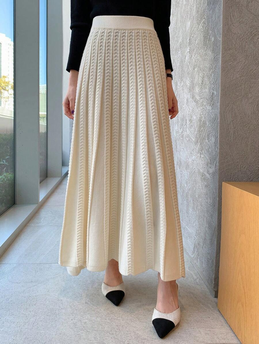 Women's Solid Color High Waist Pleated Skirt, Elegant Sweater Dress, Autumn/Winter | SHEIN