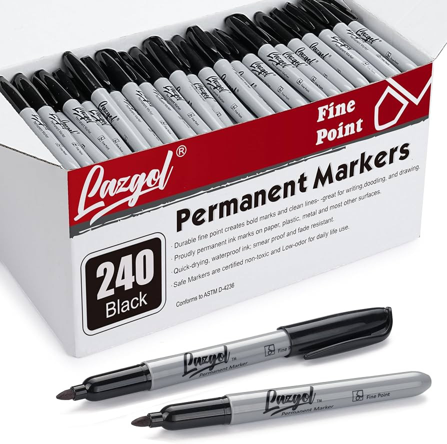 Permanent Markers Bulk, 240 Pack Fine Tip Black Permanent Markers, Waterproof Markers, Premium Sm... | Amazon (US)