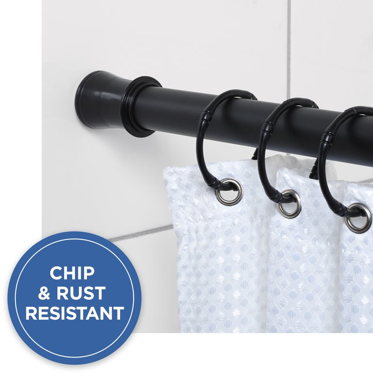 Easy Hang Adjustable Shower Curtain Tension Rod, 44 to 72 in., Matte Black | Walmart (US)