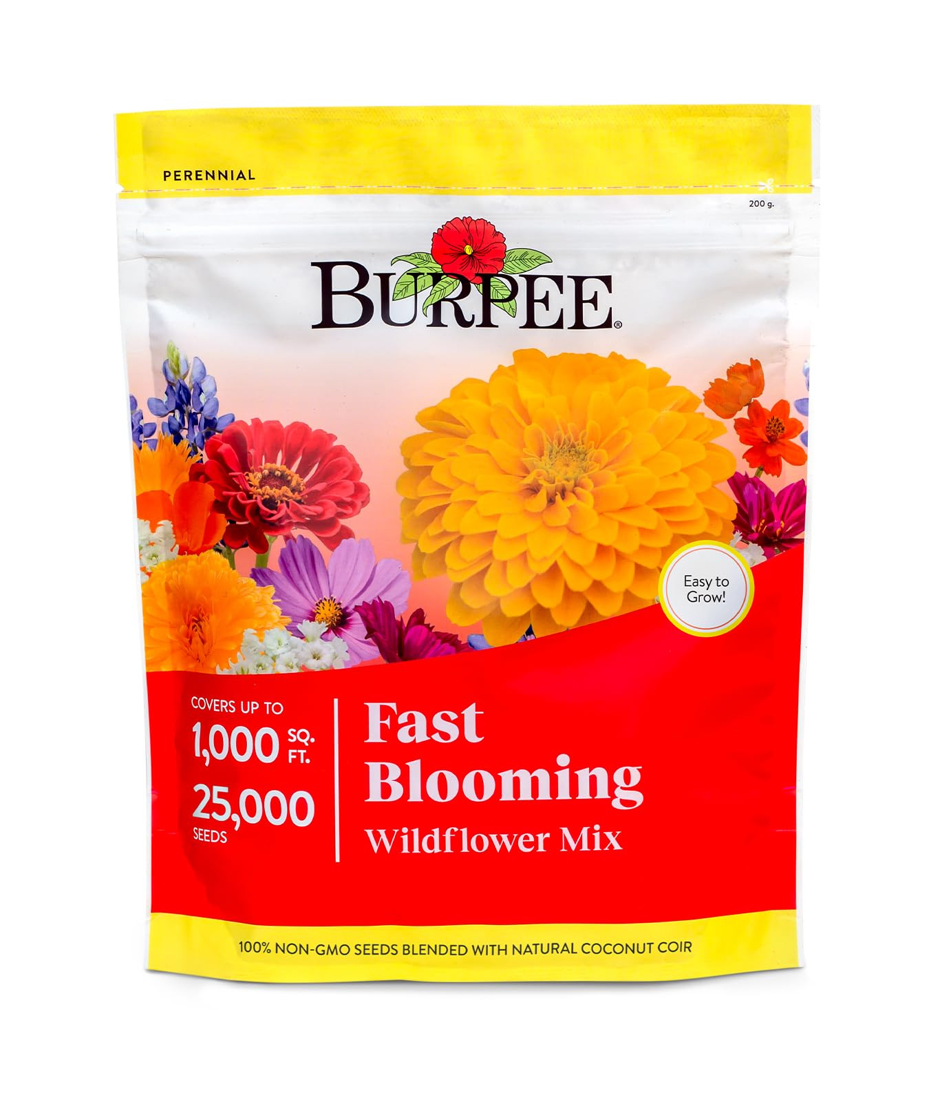 Burpee Fast Blooming 25,000 Non-GMO Planting, 1 Bag Easy Grow Wildflower Seed Mix Contains 14 Flo... | Amazon (US)