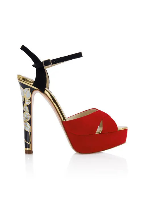 Freya Rose Rose in Bloom Rouge Ankle Strap Pearl Heel Sandal in Red at Nordstrom, Size 40 | Nordstrom