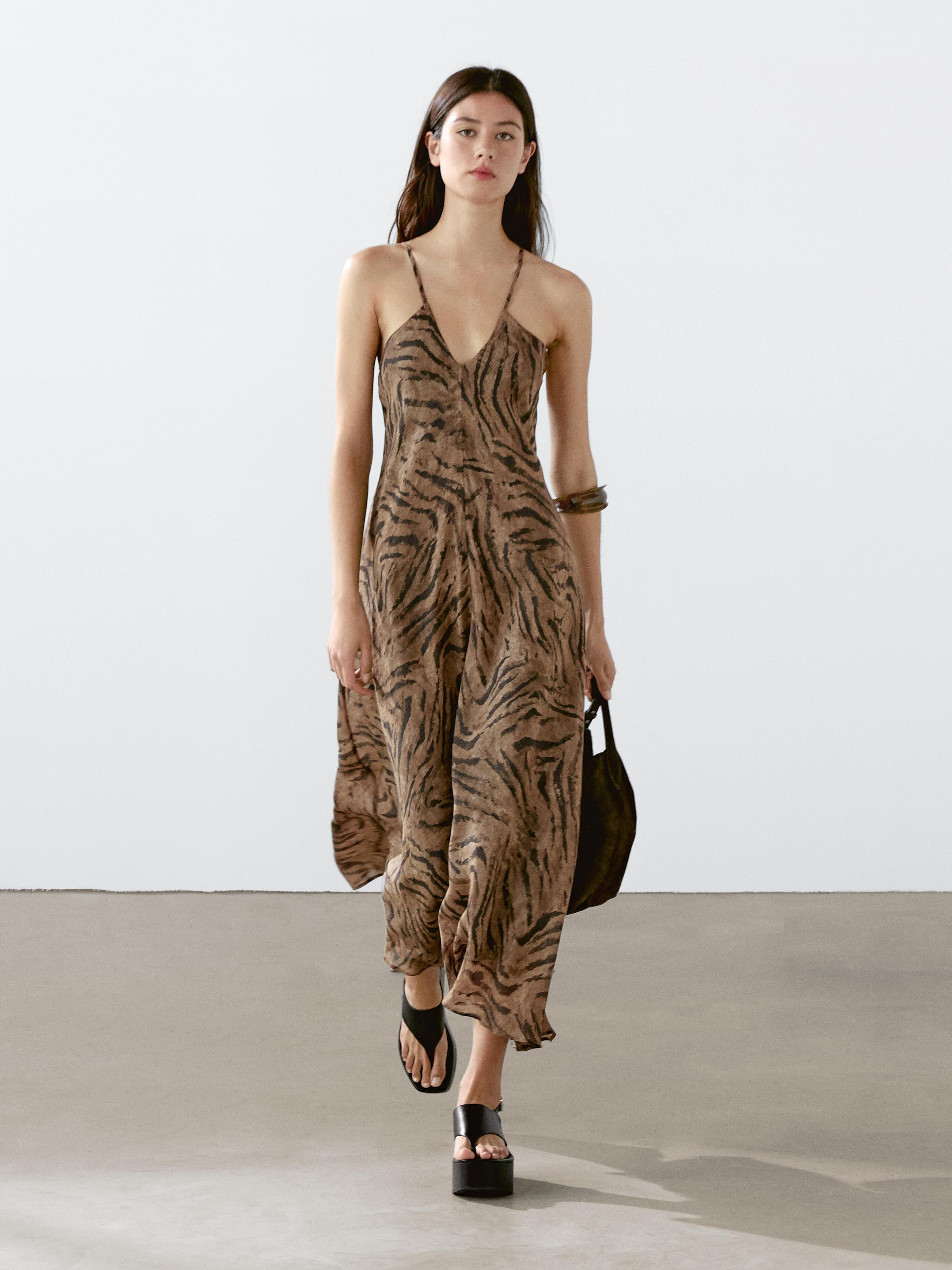 Long ramie blend animal print dress | Massimo Dutti UK